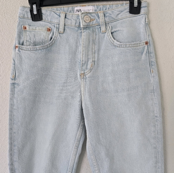 Zara Jeans Women Size 4 Skinny 26x26 Light Wash Blue Mid Rise Distressed - Picture 7 of 10